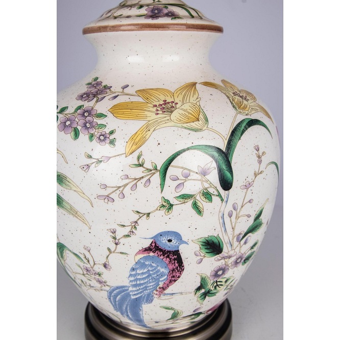 Ceramiczna lampa stołowa w kwiaty i ptaki Eden szczegół 01